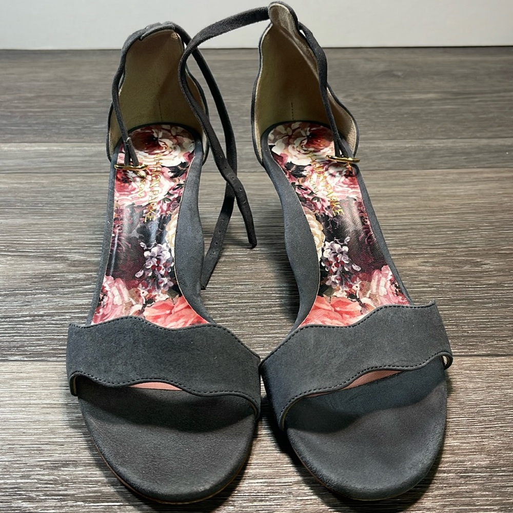 Marion Parke grey sandals kitten heels pumps size 8.5 (f185) 38.5